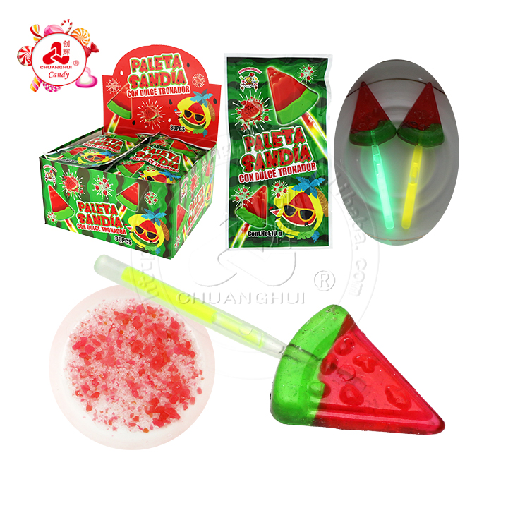 Supply HALAL 2 In 1 Watermelon slice Neon light lollipop with 