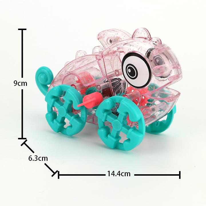 LED flashing light transparent chameleon clockwork car toy with candy CH-TB184