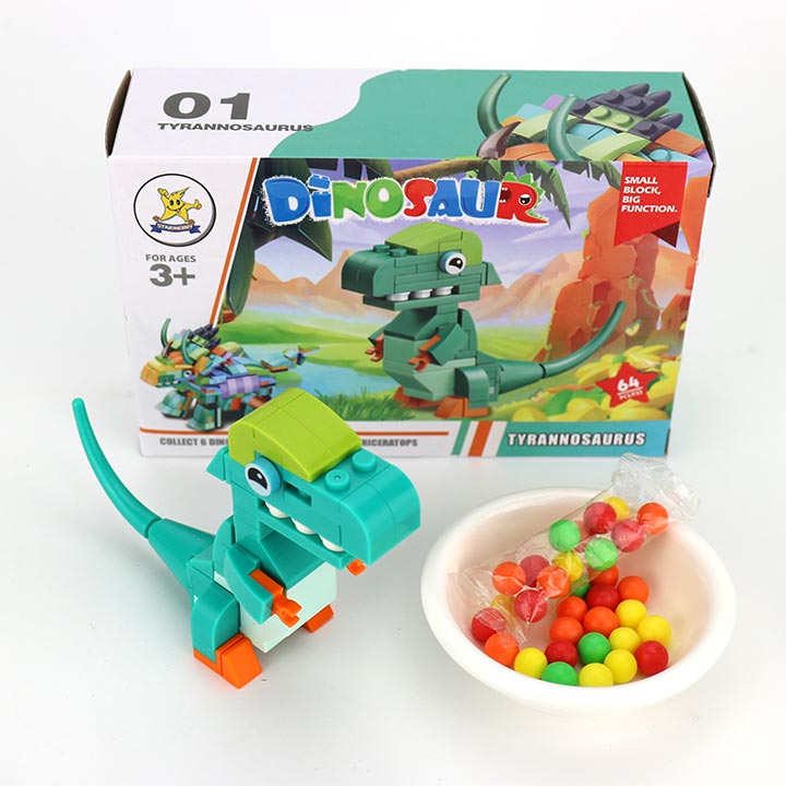 6 in 1 Jurassic mini dinosaur model building block sets toy with candy CH-TB188