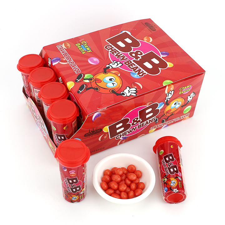 B&B Rainbow strawberry flavor Crispy sugar coated puffed candy chewy beans CH-N633