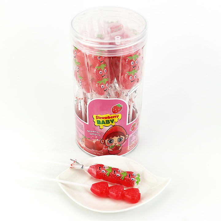15g Cartoon strawberry fruit shaped string lollipop CH-BP084