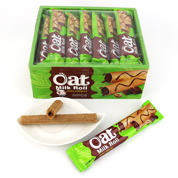 Oat milk chocolate roll puffed wafer biscuit stick with chocolate filled CH-D103