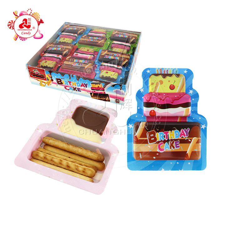 Happy Birthday Cake shaped cup chocolate jam with finger biscuit sticksCH-BC107