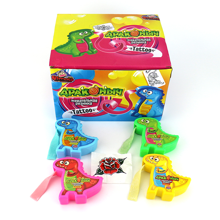 Cartoon Dinosaur shape chewing gum bubble roll candy with sticker tattooCH-E311