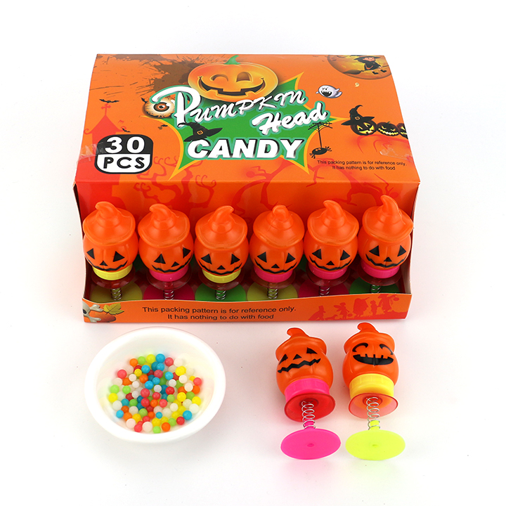 Halloween bouncing candy toy spring jumping suckers pumpkin head toy candyCH-T1184