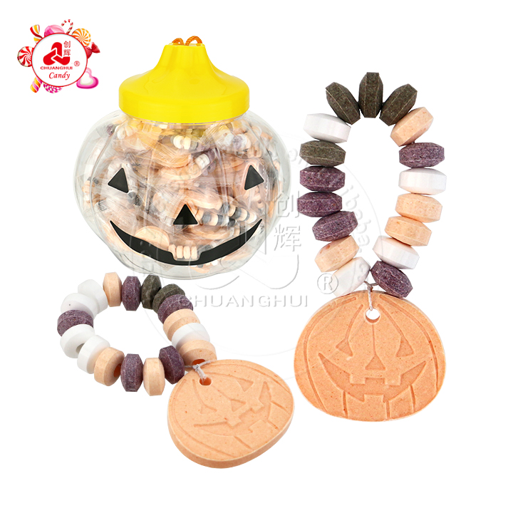 Halloween candy pumpkin head bracelet press tablet candy in Jar CH-Z255