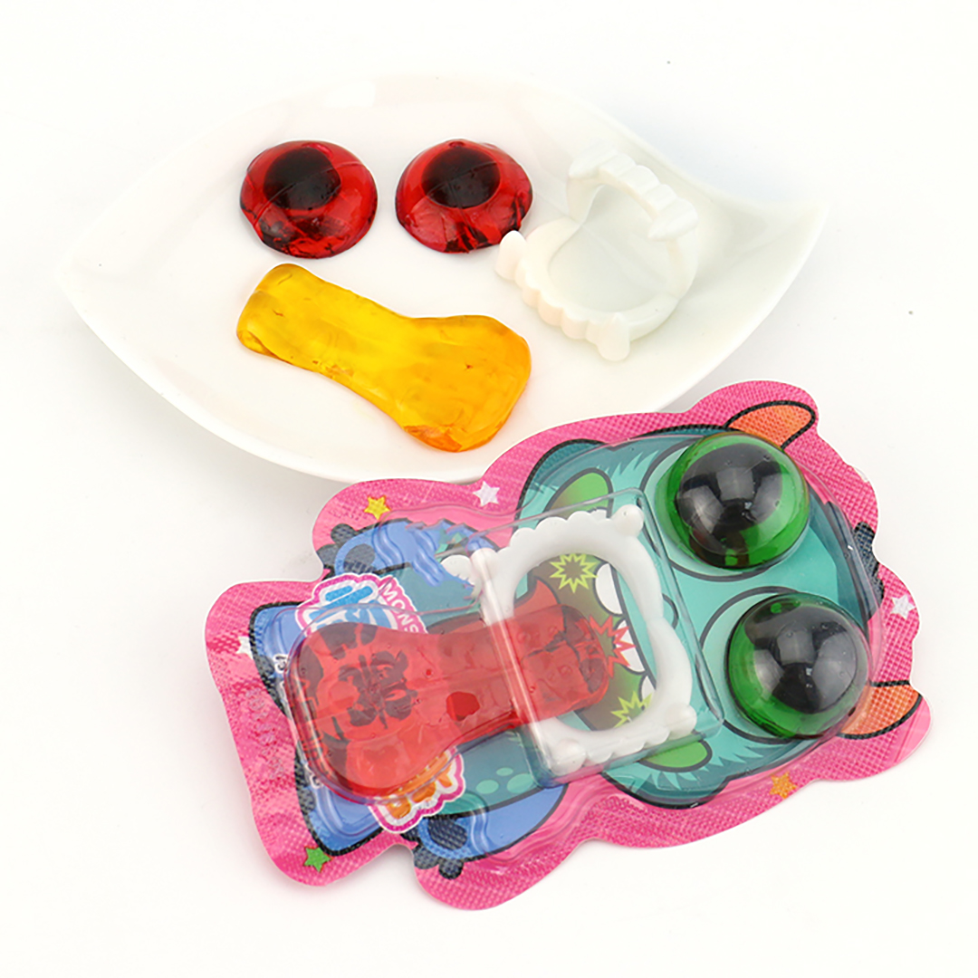 Halloween monster candy 3D eyeball and tongue soft gummy candy with bucktooth toy CH-T1213