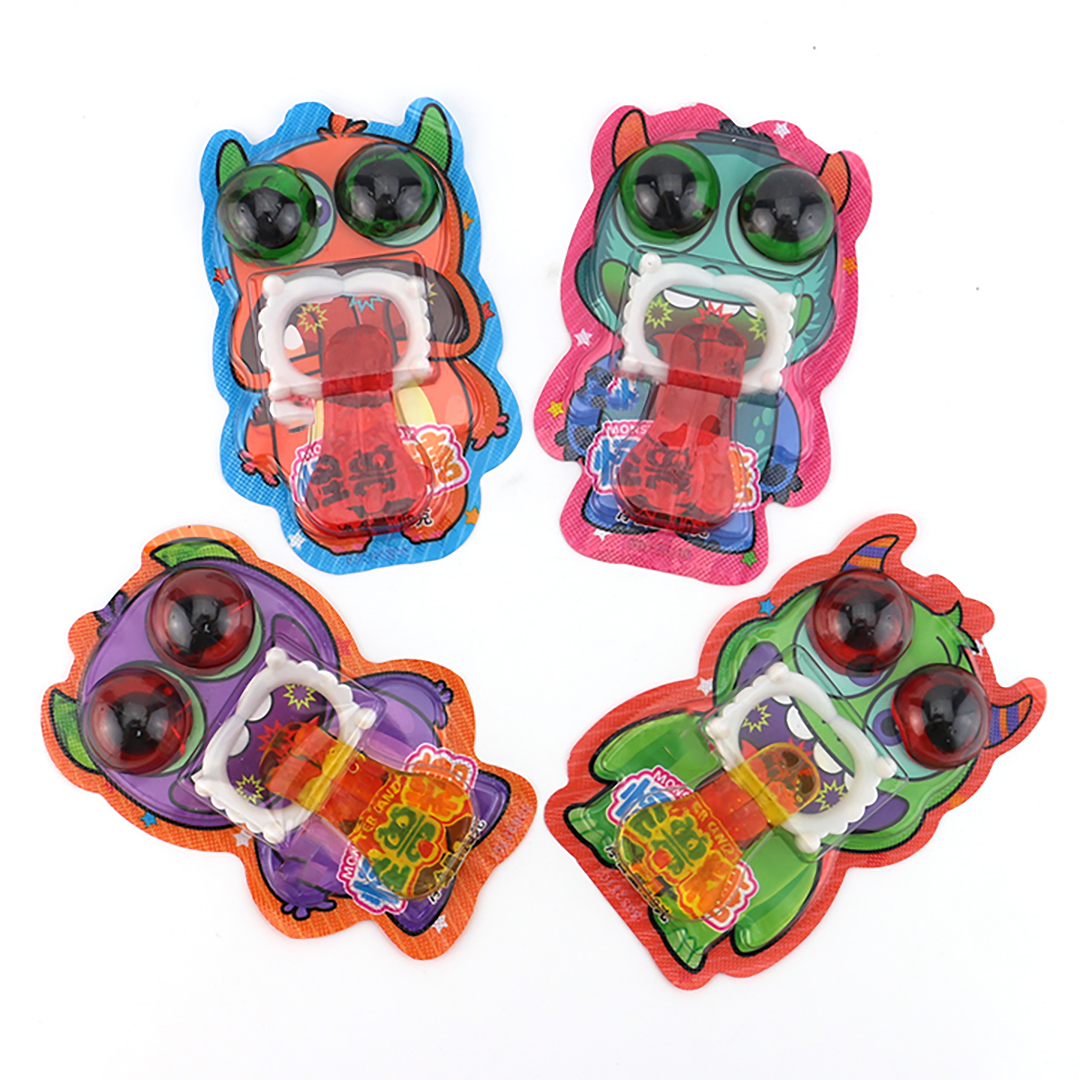 Halloween monster candy 3D eyeball and tongue soft gummy candy with bucktooth toy CH-T1213