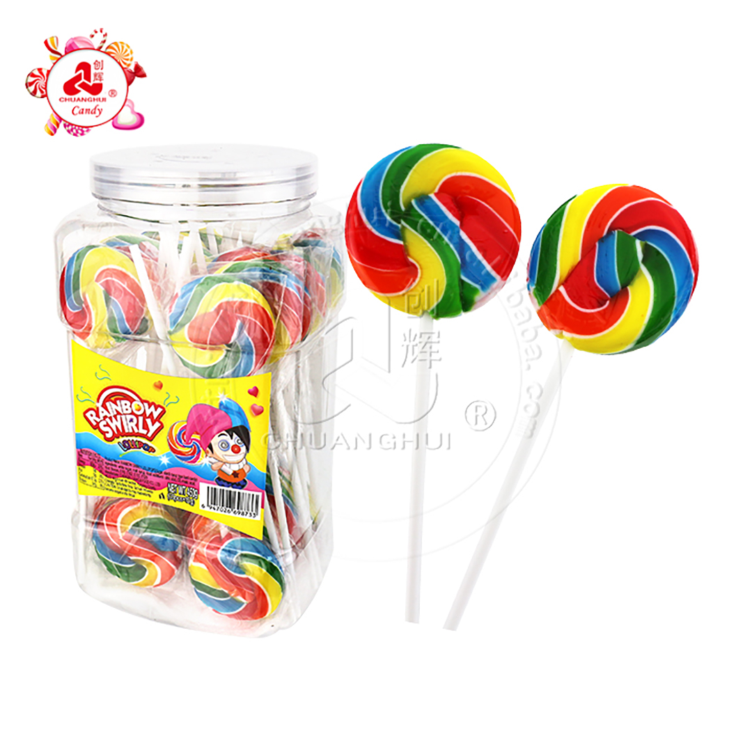 Supply Halal rainbow swirly roll flat lollipop CH-H067