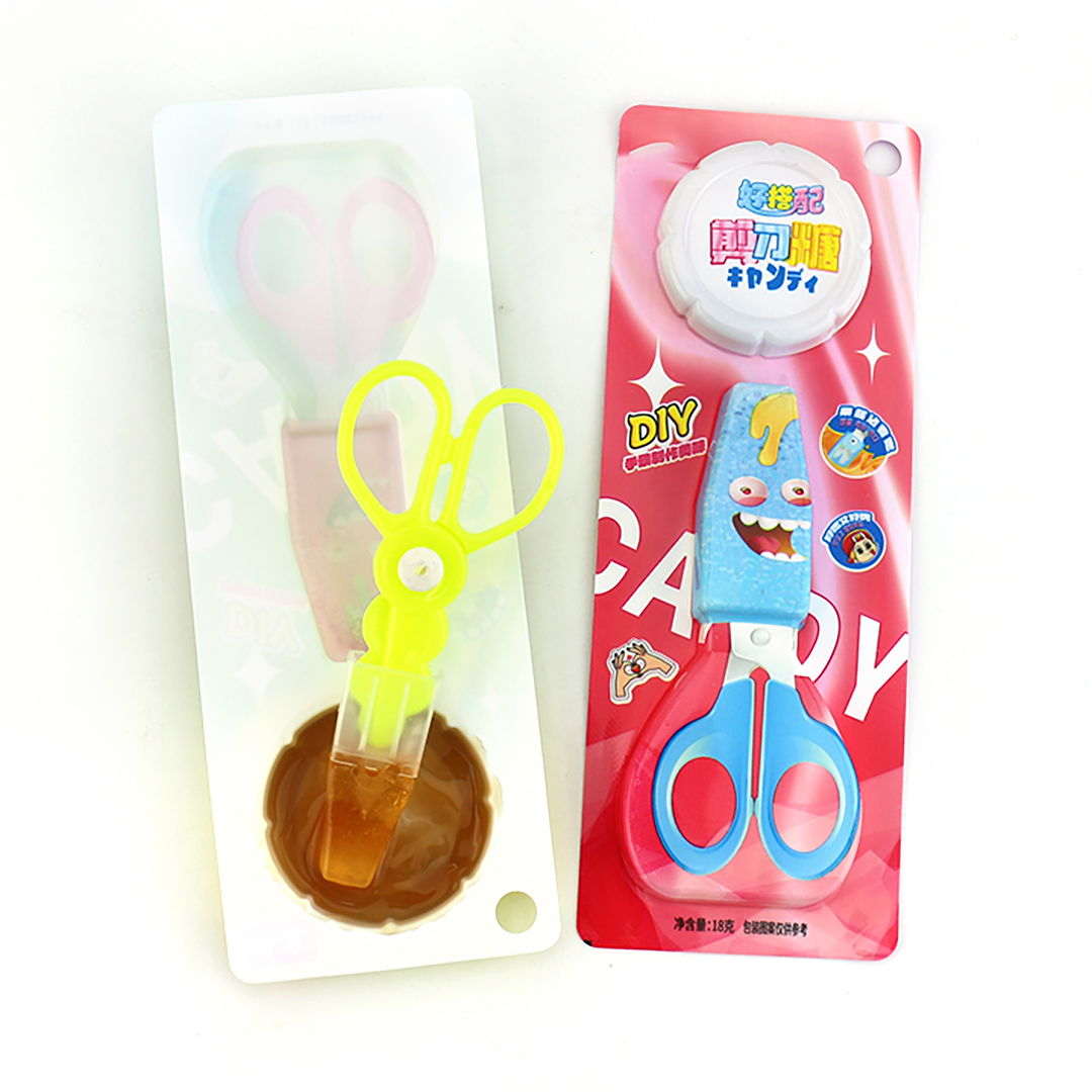 Plastic scissors shaped toy candy with sour plum flavored jam CH-T1221