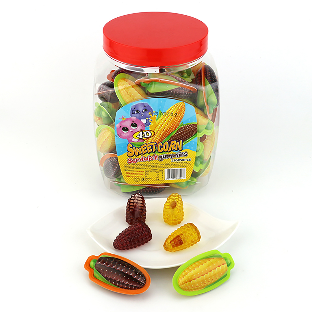 Supply 3D Black and yellow sweet corn shaped chewy soft