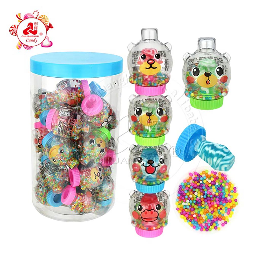 Stacking animal bear expression candy with lollipops and mini ball candy CH-N671