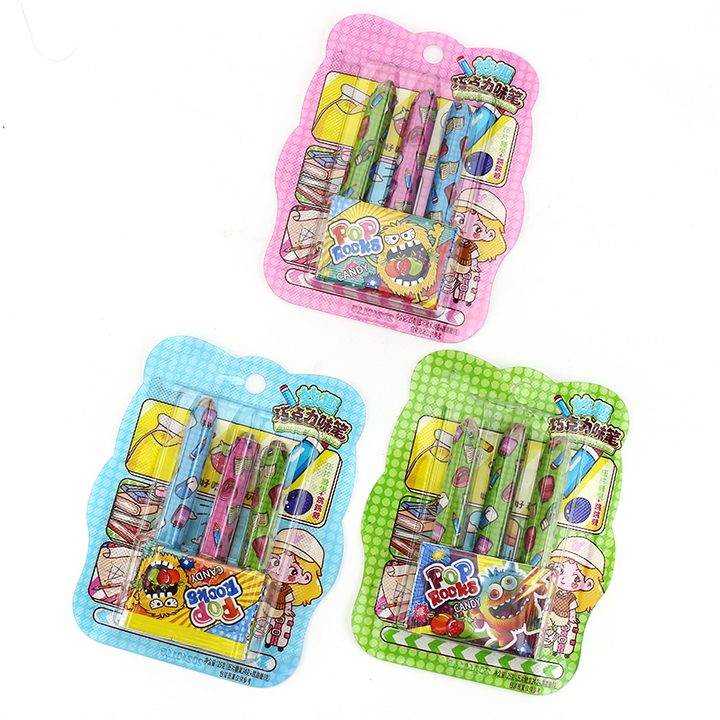 Pencil pen shaped chocolate flavored pressed tablet candy with popping candy CH-Z259