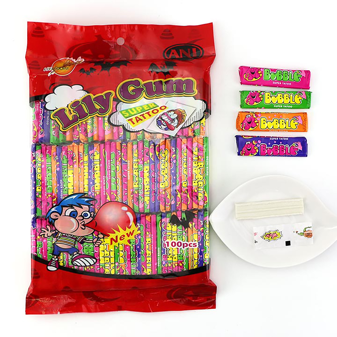 Bagged 7cm chewing bubble gum with tattoo stickers CH-E321