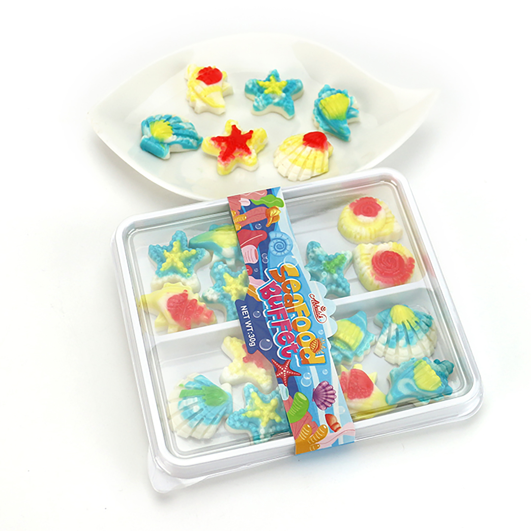 Seafood Buffet Shell, conch, starfish shaped chewy soft gummy candy CH-J526