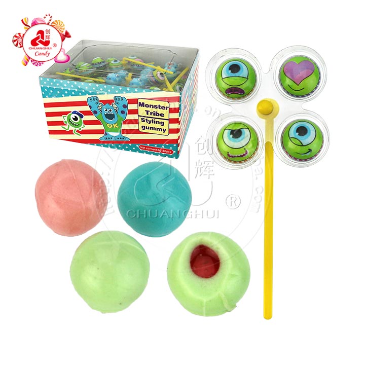 Halal mini windmill monster soft gummy candy ball with jam filling CH-J531
