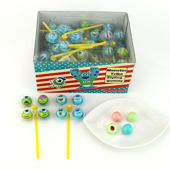 Halal mini windmill monster soft gummy candy ball with jam filling CH-J531