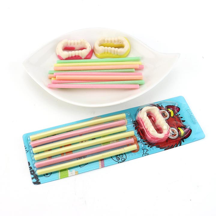 Halloween tooth shaped soft gummy candy with CC stick powder candy CH-J533