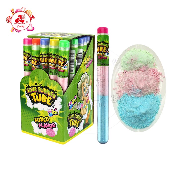 3 in 1 mixed fruity flavors sour powder tube candy in test tube CH-N682