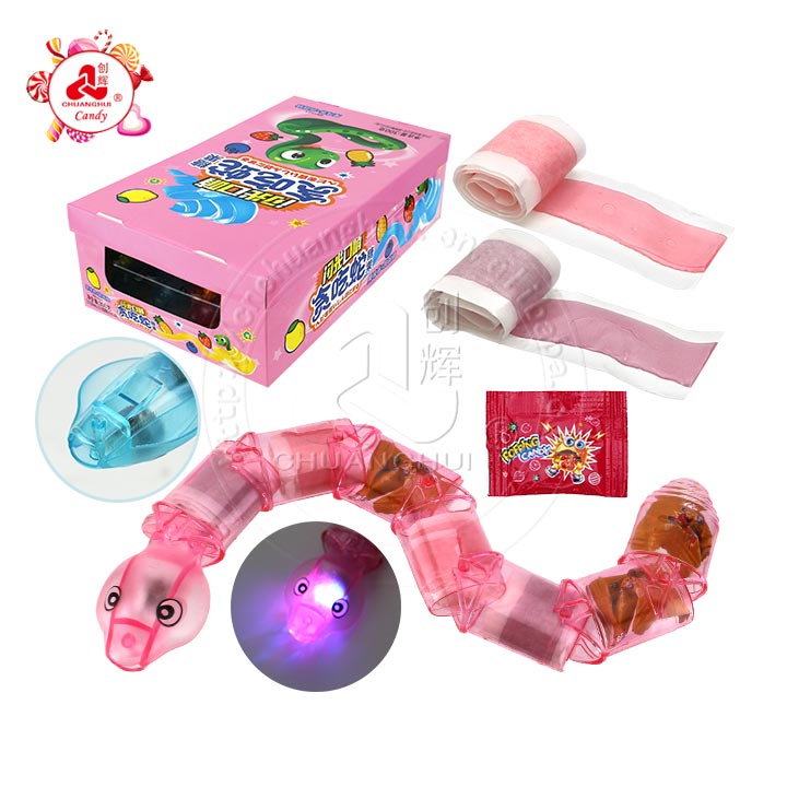 LED Lighting snake whistle toy candy with gummy roll candy popping candy CH-TB218
