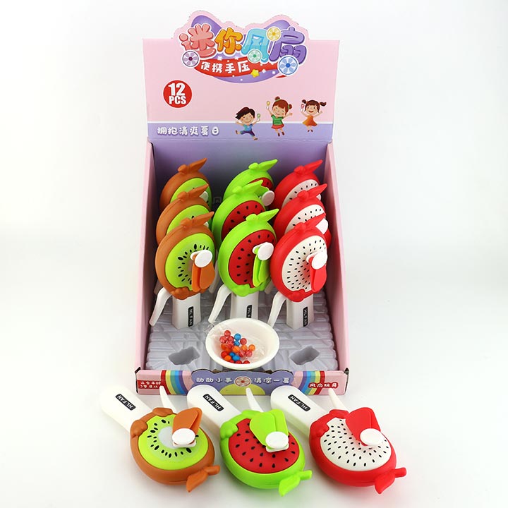Cartoon Fruit shape hand press fan toy candyCH-TB219