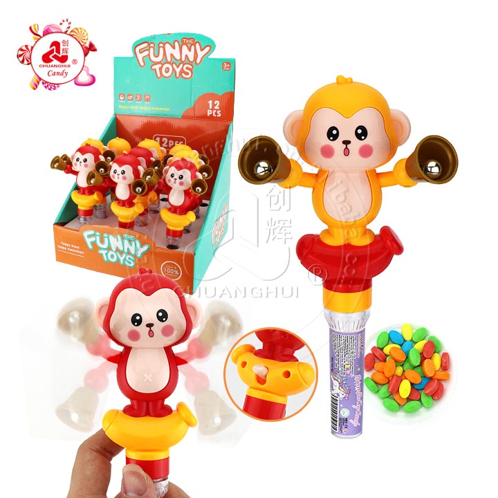 Fun cartoon monkey shaking bell shaped cheerleading toy candy CH-TB220