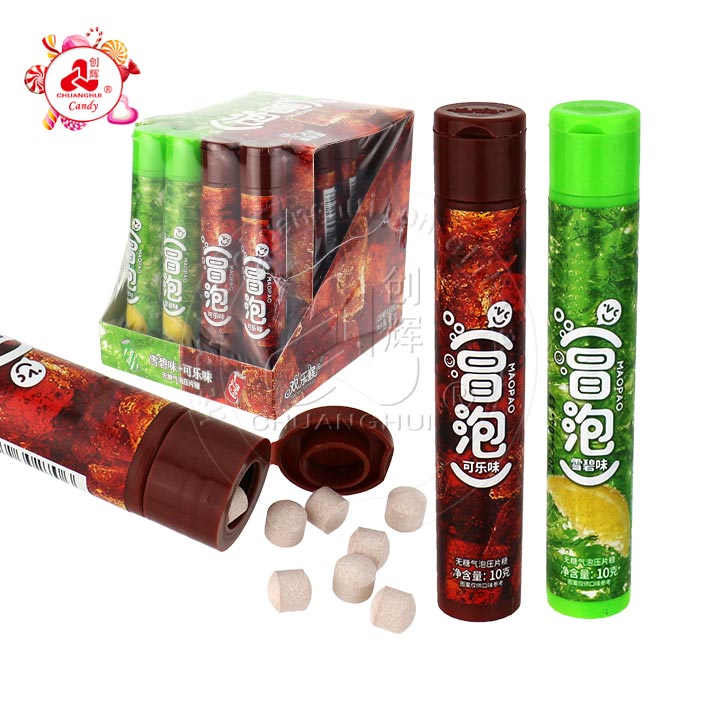 High quality cola ,lime flavor bubble soda pressed fizzy candy CH-Z260