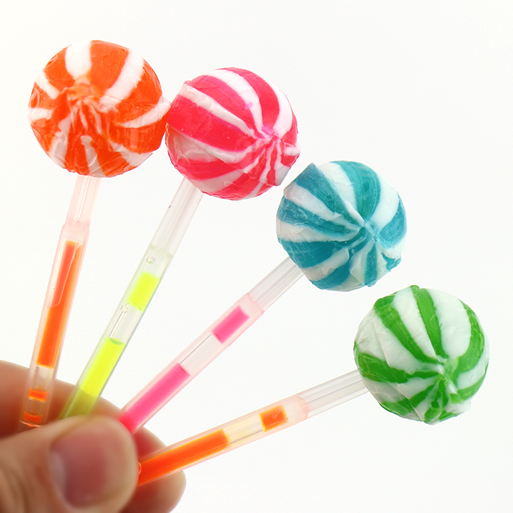 Rainbow round balls shaped fluorescent lollipop with neon light glowing stick CH-A107