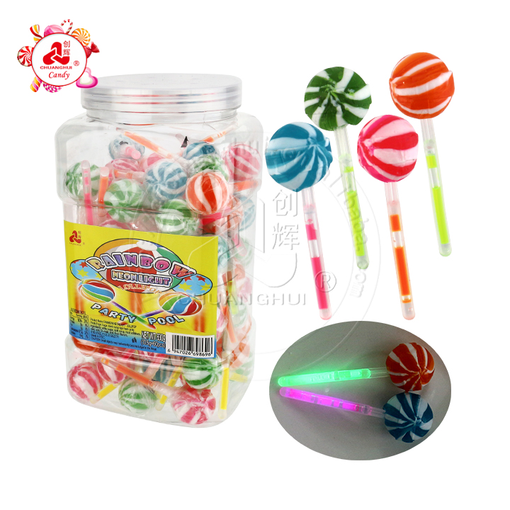 Rainbow round balls shaped fluorescent lollipop with neon light glowing stick CH-A107