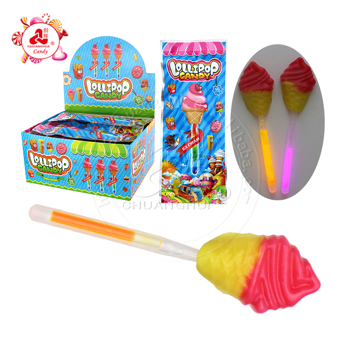 Cartoon ice cream shaped fluorescent lollipop with neon glowing stick CH-A109