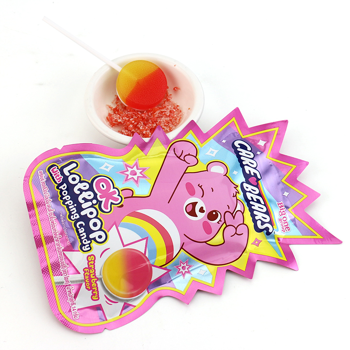 2-in-1 round flat shaped hard lollipop with popping candy CH-B386-1
