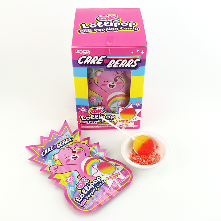 2-in-1 round flat shaped hard lollipop with popping candy CH-B386-1