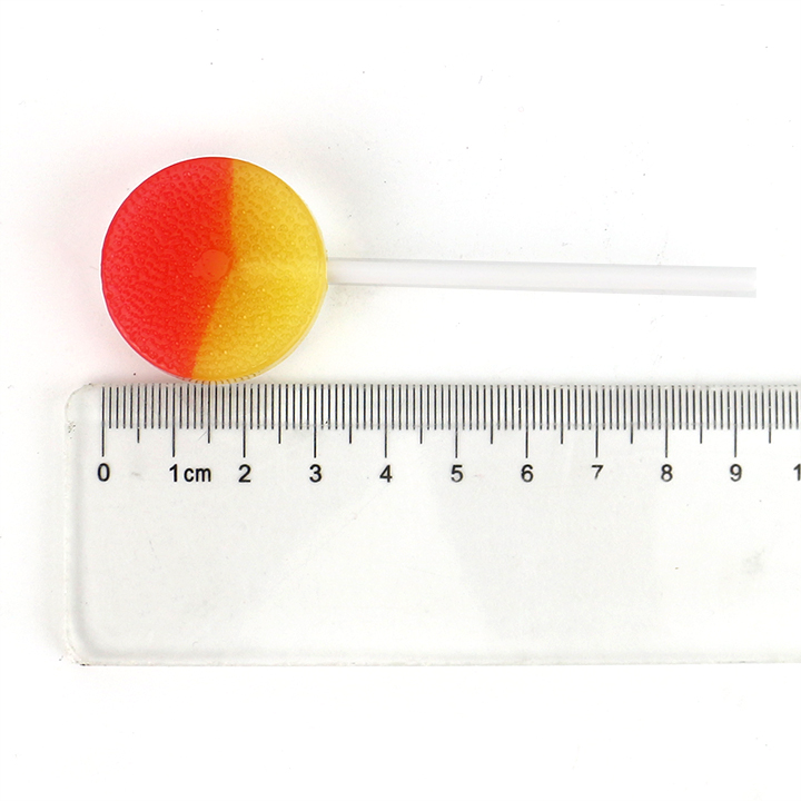 2-in-1 round flat shaped hard lollipop with popping candy CH-B386-1
