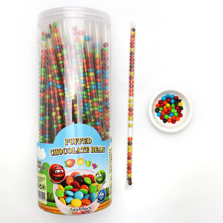 5g crispy puffed chocolate bean candy in straw CH-BC122