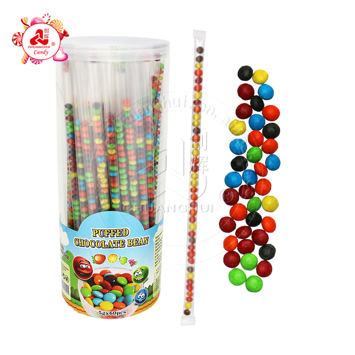 5g crispy puffed chocolate bean candy in straw CH-BC122