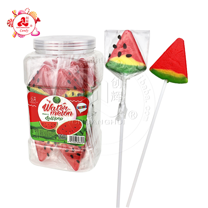 Cartoon sliced watermelon shaped flat hard lollipop CH-BP108