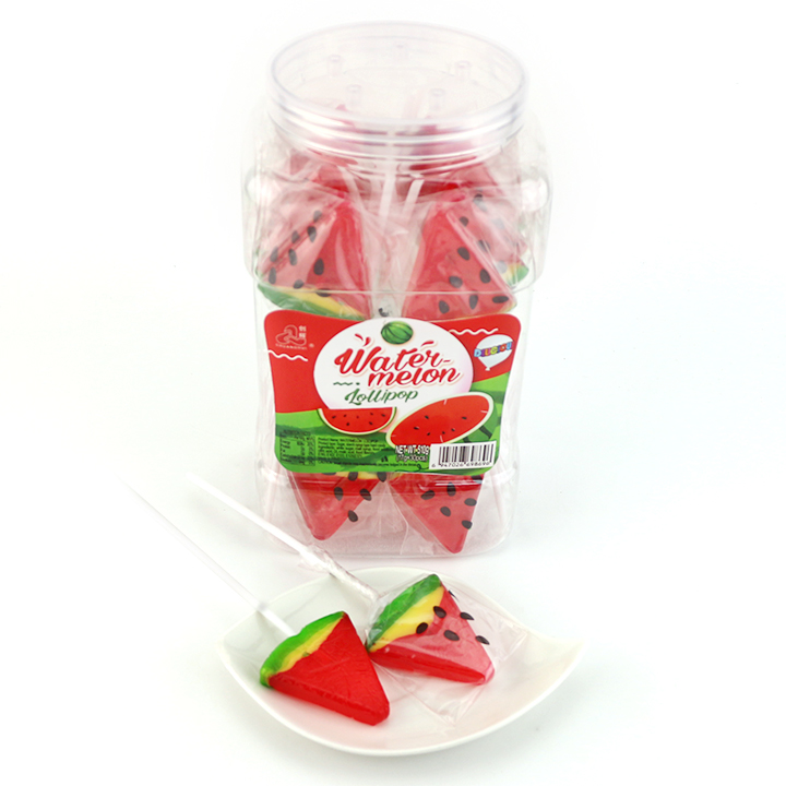Cartoon sliced watermelon shaped flat hard lollipop CH-BP108