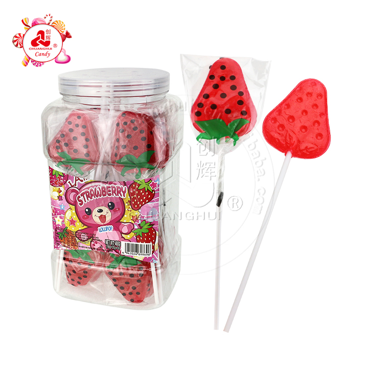 Cartoon strawberry shaped hard lollipop CH-BP109