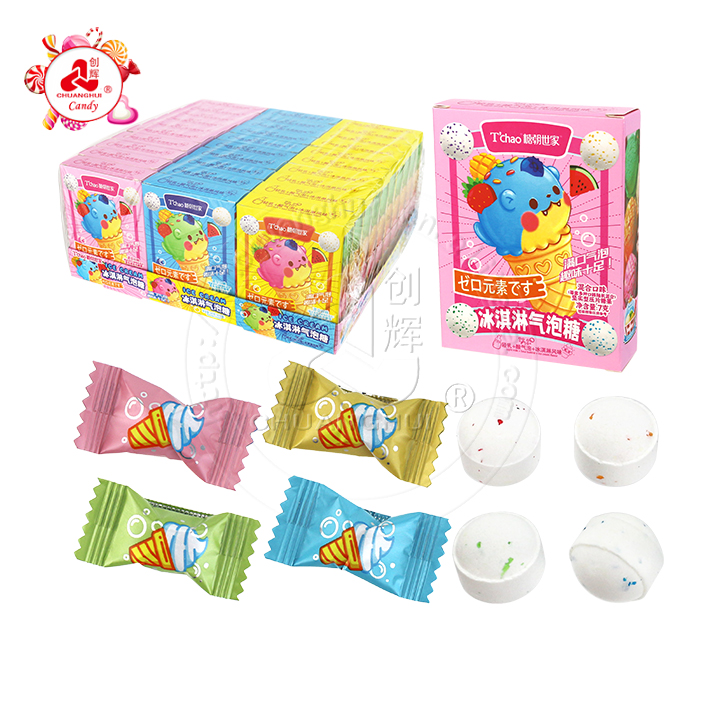 2024 New Ice Cream mixed fruits flavor soda tablet bubble fizzy pressed candy in box CH-Z267