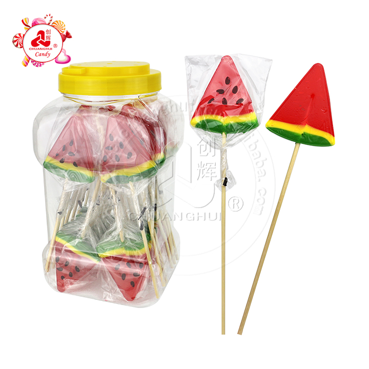 28g Cartoon Sliced watermelon shaped flat hard lollipop CH-BP111