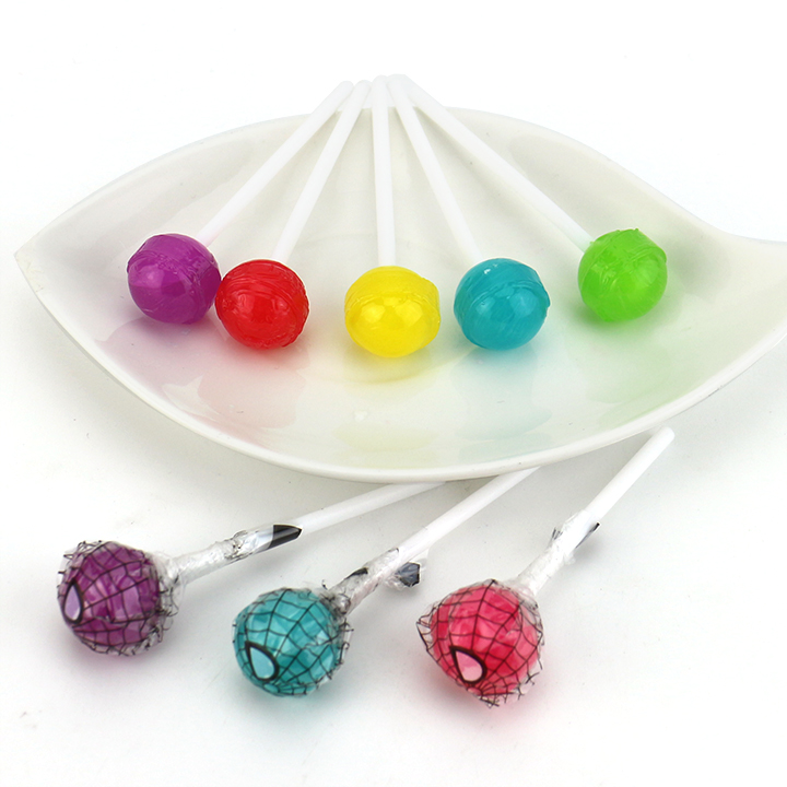 3g Mini superhero spider head shaped round ball hard lollipop CH-BP116