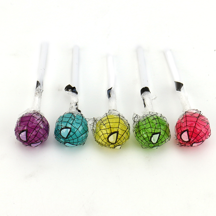3g Mini superhero spider head shaped round ball hard lollipop CH-BP116