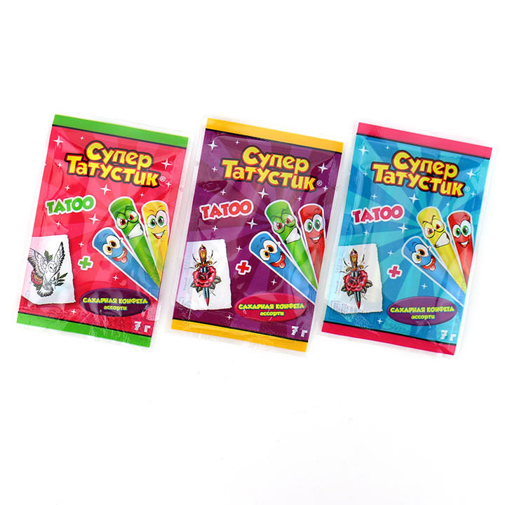 7g fruit flavored CC stick straw powder candy with tattoo sticker CH-C118