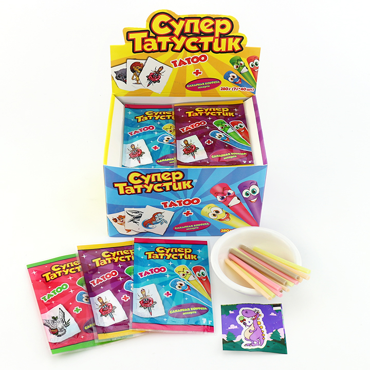 7g fruit flavored CC stick straw powder candy with tattoo sticker CH-C118