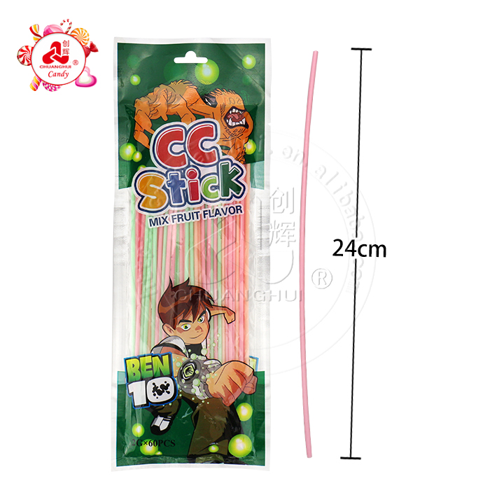 24cm long fruit flavored CC stick straw powder candy CH-C120