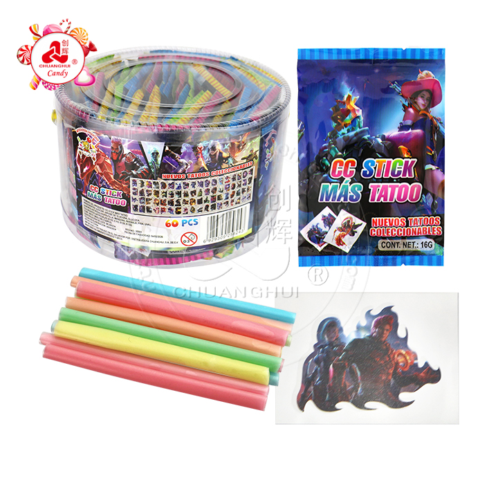 16g fruit flavored CC stick straw powder candy with tattoo sticker CH-C122