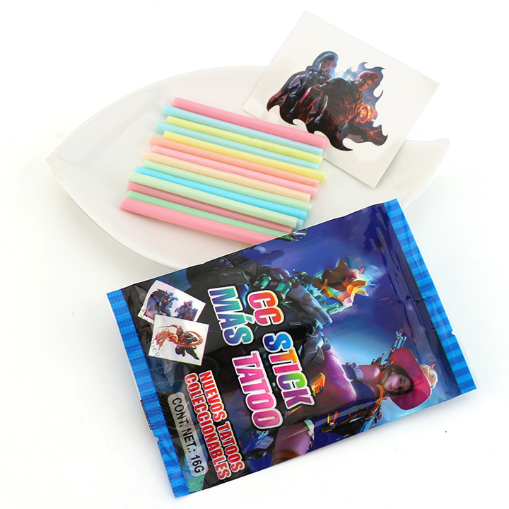 16g fruit flavored CC stick straw powder candy with tattoo sticker CH-C122