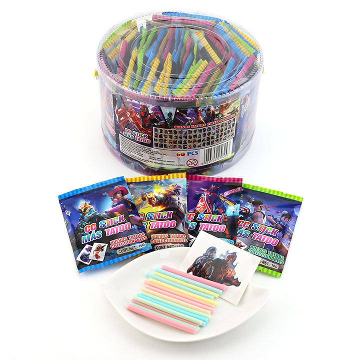 16g fruit flavored CC stick straw powder candy with tattoo sticker CH-C122