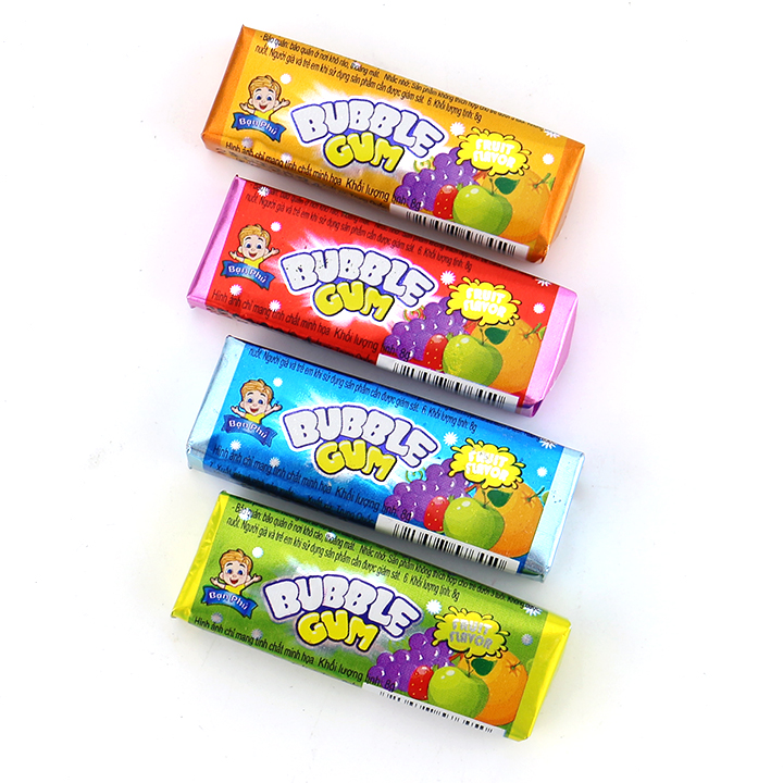 3-in-1 fruit flavored chewying bubble gum cube with tattoo stickers CH-E325