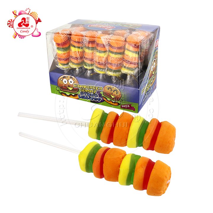 Halal hamburger shape burger jelly soft gummy lollypop candy CH-J253-4